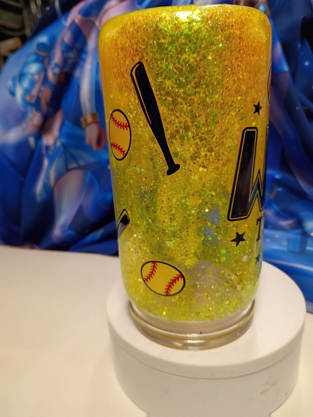 Softball Mom Glitter Tumbler - Yellow Softball Design
